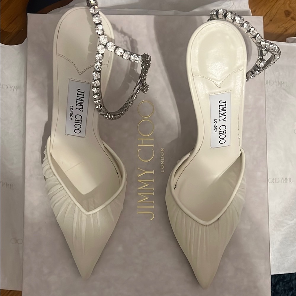 Brand New: Jimmy Choo Saeda 100 Embellished Pumps 36 White